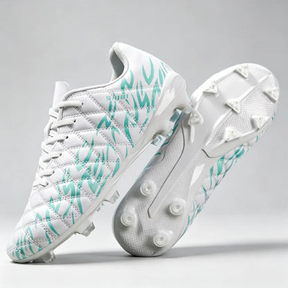 Chaussures de football AG/FG économiques avec tige en PU mélangé, crampons longs en TPU, antidérapantes et durables pour terrain en herbe