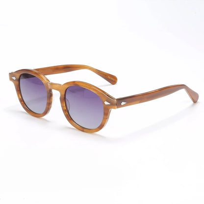Polariserade solglasögon för män och kvinnor, Johnny Depp-inspirerade solglasögon i Lemtosh-stil, retro, runda, acetatbåge, UV400-glas, Oculos