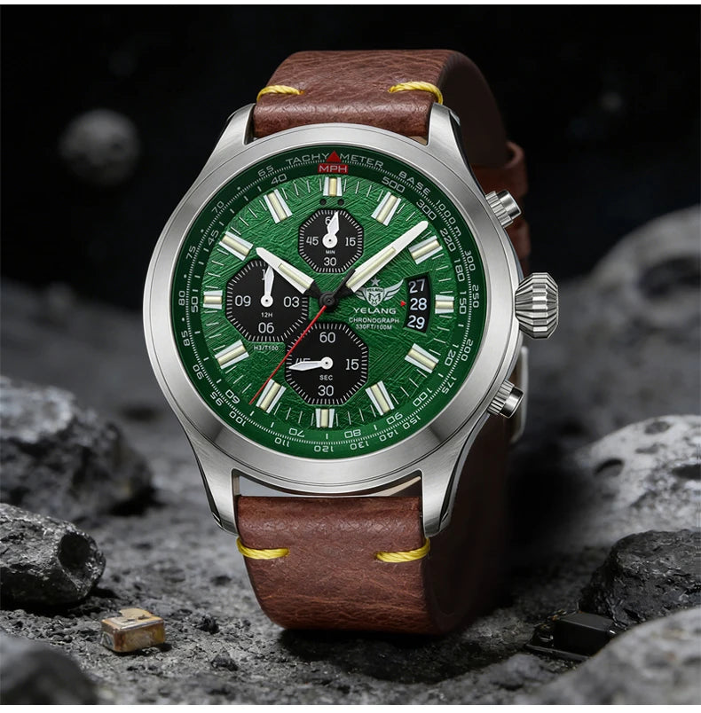 YELANG V1029S Men's Quartz Watch 42mm Japan OS10 Movement T100 Luminous 100M Waterproof Sports Military Style Watches Sapphire
