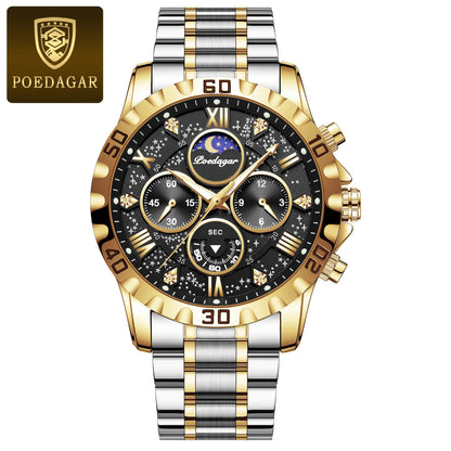 Relógio para homem POEDAGAR – Cronógrafo de luxo, estanque e luminescente, em aço inoxidável, estilo desportivo e militar, com movimento de quartzo