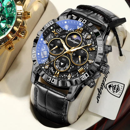 Montre-bracelet de luxe POEDAGAR pour homme – Chronographe sportif, étanche et lumineux, avec bracelet en cuir, mouvement à quartz