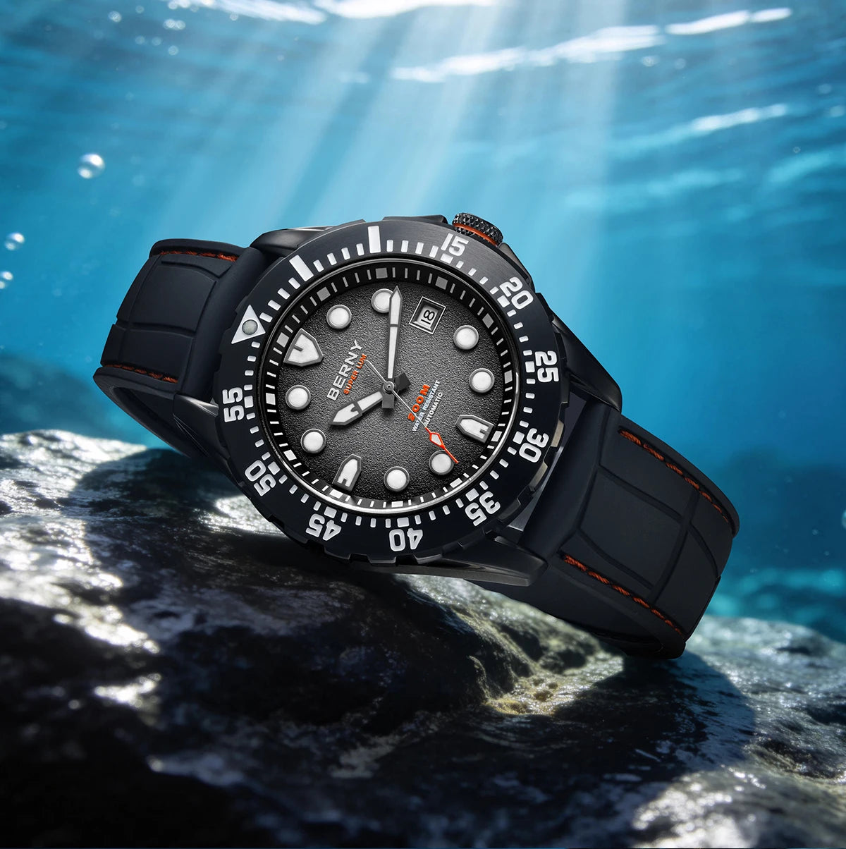 BERNY Automatic Diver Watch for Men Frosted Dial MIYOTA 8215 316L Supper Luminous Sapphire AR Fluororubber Men's Diving Watches