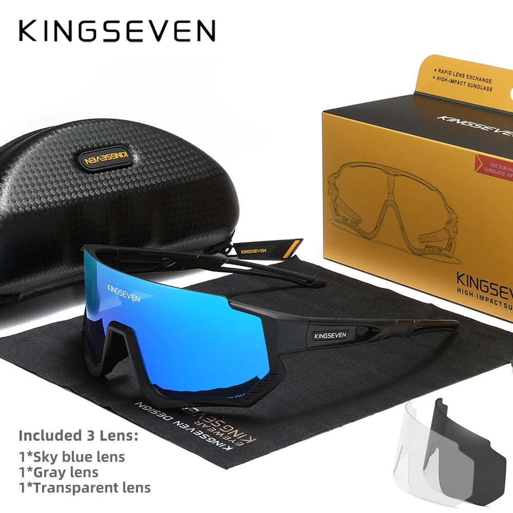 KINGSEVEN Cykelsolglasögon med UV-skydd för män och kvinnor, cykelglasögon, UV400, polariserade, fiske, cykling, klättring, stor ram, sportglasögon
