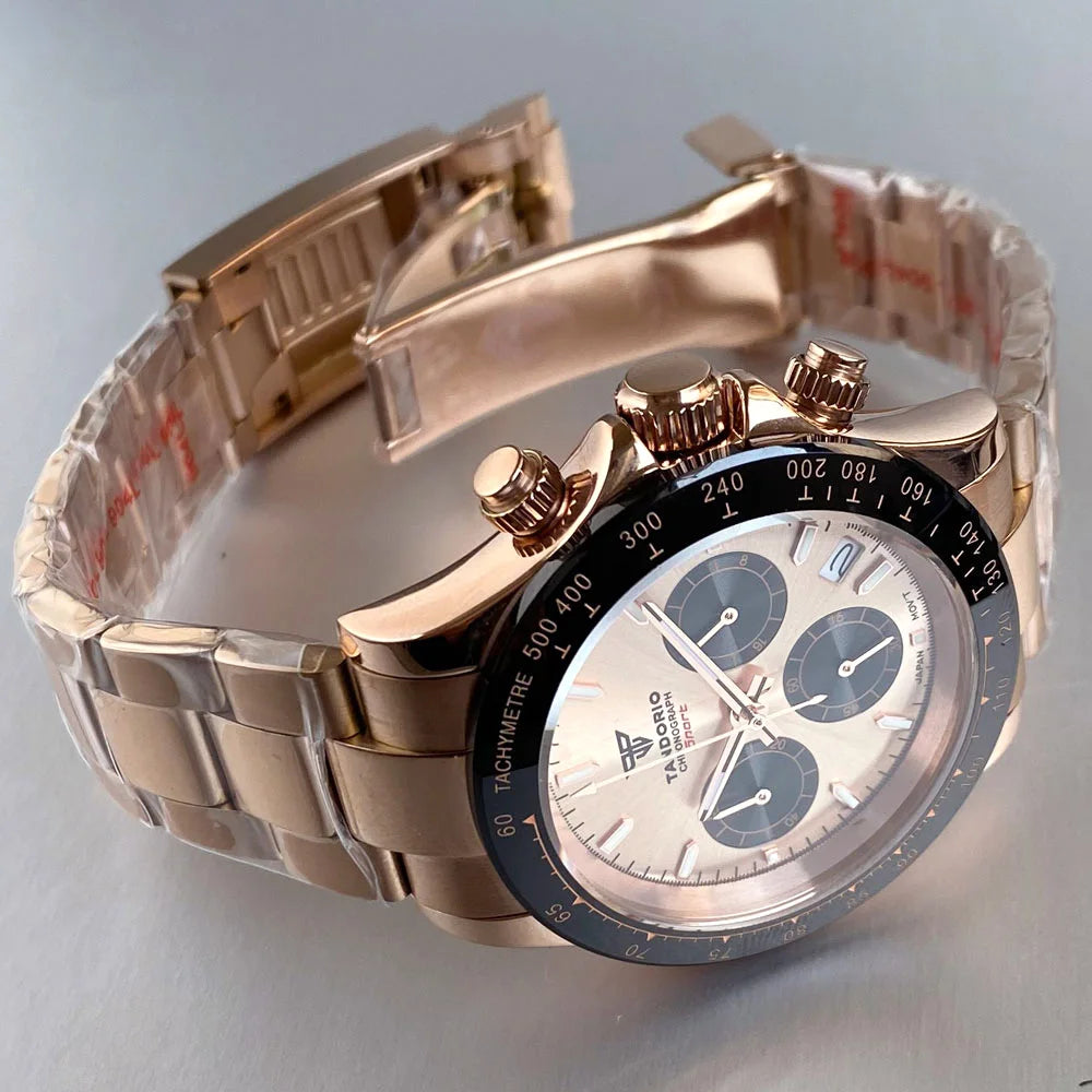 Luxury VK63 Men's Watch Quartz Movement Business Stop Watches 39mm Steel/Rose Gold Date Luminous Dial Fully Chronograph
