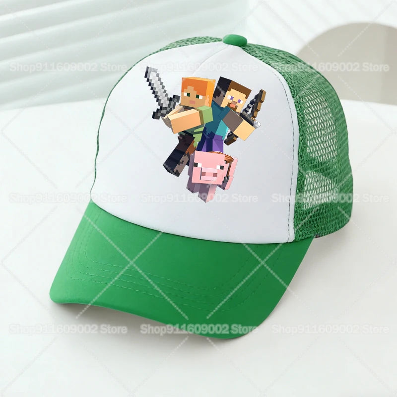 Baseballové čepice Minecrafted Mesh s kreslenými postavičkami – sportovní čepice pro dospělé a děti, pro chlapce i dívky, letní outdoorové čepice s kšiltem proti slunci, dárkové