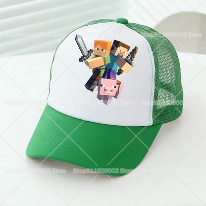Baseballové čepice Minecrafted Mesh s kreslenými postavičkami – sportovní čepice pro dospělé a děti, pro chlapce i dívky, letní outdoorové čepice s kšiltem proti slunci, dárkové