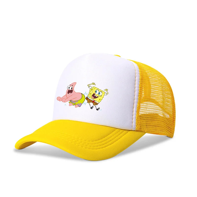 Sød SpongeBob-baseballkasket i anime-stil, rund, til børn, drenge, piger og voksne, til sport og fritid, med solskærm, justerbar, film- og tegneseriefigur, med skygge og netforing