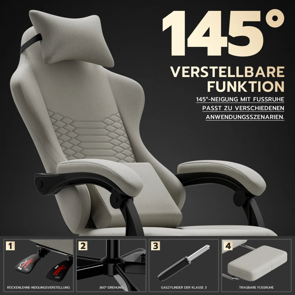 Gaming Chair Fabric Office Chair, Massage Gaming Chair with Headrest, Ergonomic Racing Gaming Seat with Footrest, for Relaxing