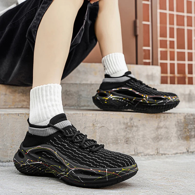 Men's Sports Shoes Soft Light Mesh Thick Sole Anti-Slip Tennis Shoes Spring New Fashion Lace-Up Outdoor Fitness Running Shoes