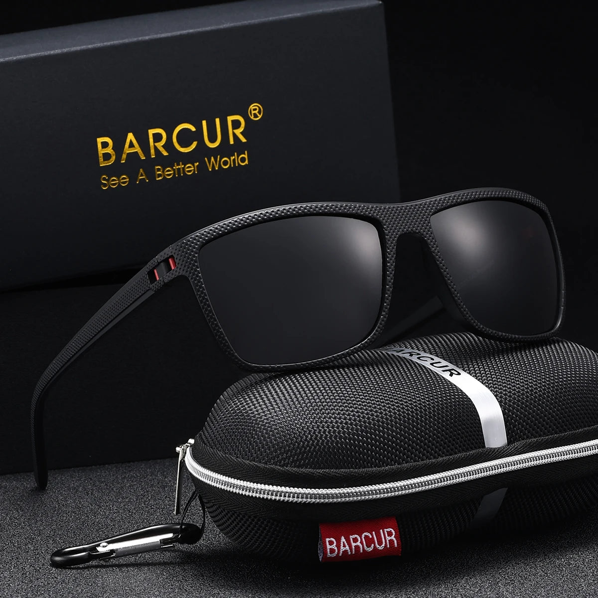 BARCUR Brand Classic Men Sunglasses Comfort Durable PC Rectangular Frame TAC Lens Versatile Age Polarized Sunglasses