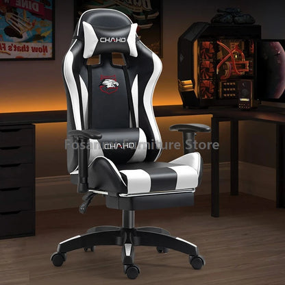 Fosanmi Gaming Chair with Footrest & Headrest, Ergonomic Leather Racing Chair, Swivel Computer Gaming Chair with Adjustable Armrests for Office