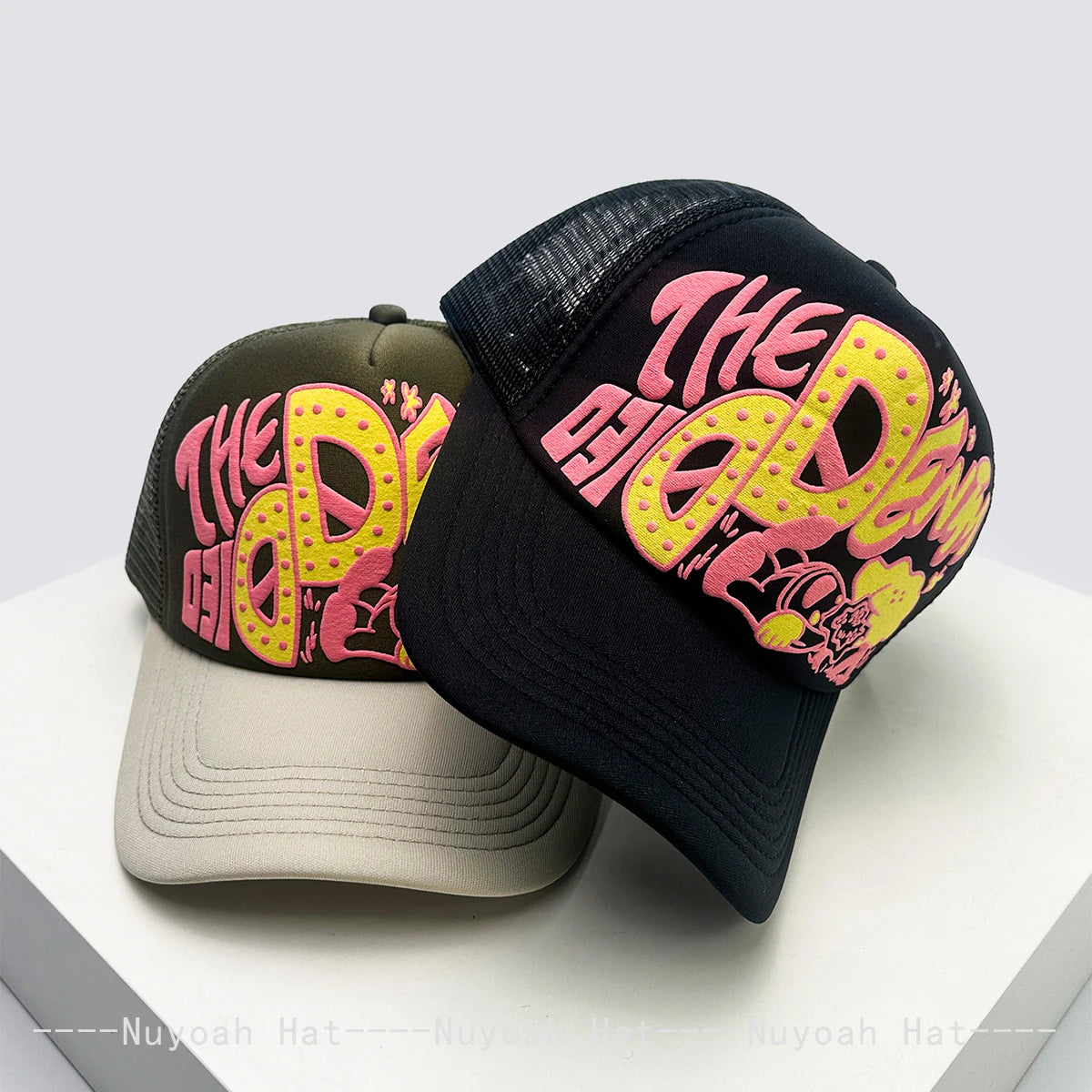 Unisex, interessant, 3D-printet bogstav, baseballkasketter, solskærm, tegneserie, åndbar, farveblok, trucker-kasketter, mesh, alsidig inderside