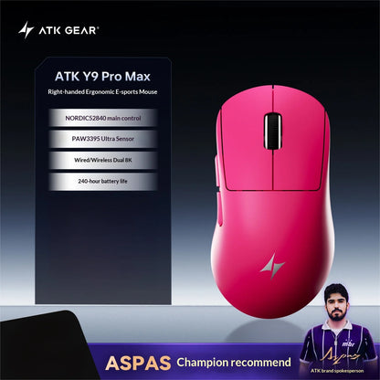 ATK Dragonfly Y9 Wireless Gaming Mouse PAW3950 Ultra Nordic54L15 8Khz High Performance for Computer Office Use Mouse Accessories