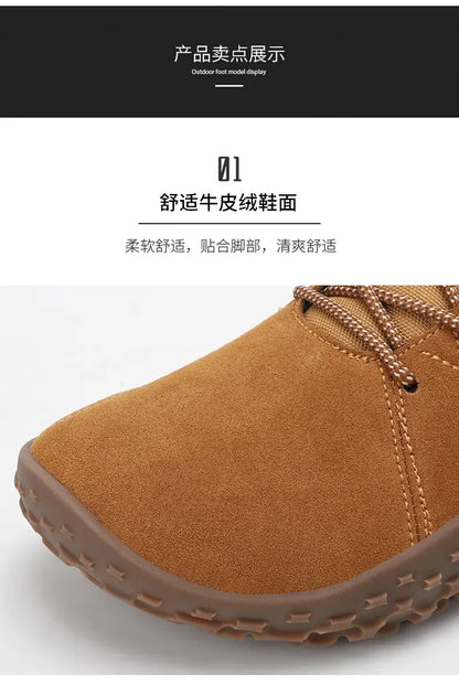 Zapatos de cuero de ante y tejido PU con puntera ancha, antideslizantes, para senderismo, trabajo, deporte masculino y caminatas al aire libre para mujer