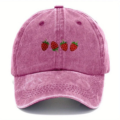 Cappellino da baseball con stampa a fragole e visiera regolabile, cappellino alla moda con visiera a becco d’anatra per uomo e donna, design con parte superiore morbida