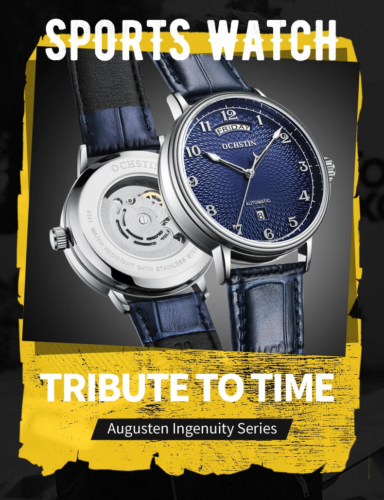 OCHSTIN Day Date Gents Watches 2025 Gift for Men Automatic Mechanical Business Wristwatches 40mm Analog Male Clock Leather Strap