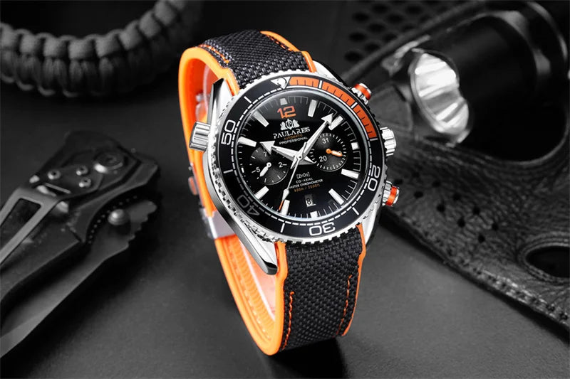 Classic Luxury Men Automatic Watch Multifunction Mechanical Wristwatch Rubber Strap Waterproof Week Date Watches Reloj Hombre