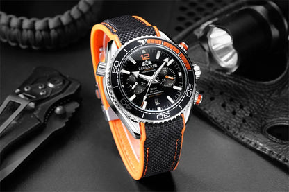 Classic Luxury Men Automatic Watch Multifunction Mechanical Wristwatch Rubber Strap Waterproof Week Date Watches Reloj Hombre