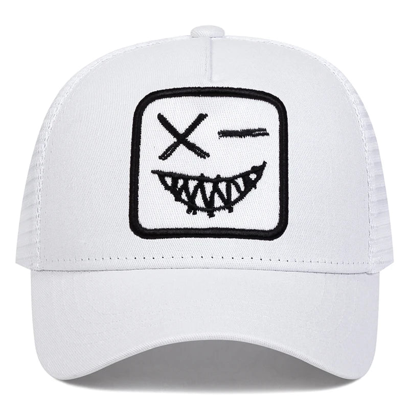 Casquettes de baseball unisexes X à broderie « visage souriant avec dents » – Casquettes de protection solaire pour le printemps et l'été, à porter en extérieur, ajustables, style « trucker » décontracté