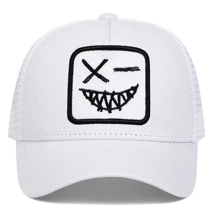 Casquettes de baseball unisexes X à broderie « visage souriant avec dents » – Casquettes de protection solaire pour le printemps et l'été, à porter en extérieur, ajustables, style « trucker » décontracté