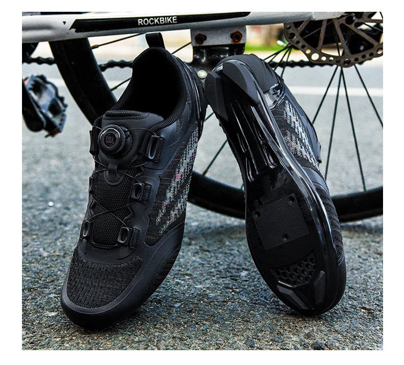 Zapatillas de ciclismo MTB para hombre y mujer T03 moradas, transpirables, de velocidad, con autocierre, para ciclismo de carretera, deporte al aire libre, competición y entrenamiento