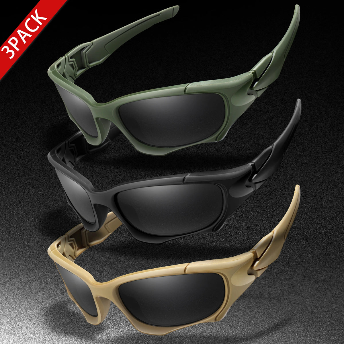 3-PACK Trendiga Outdoor Tactics-sportglasögon för män och kvinnor – cykelglasögon, bilkörning, camping, resor – färgglada skyddsglasögon