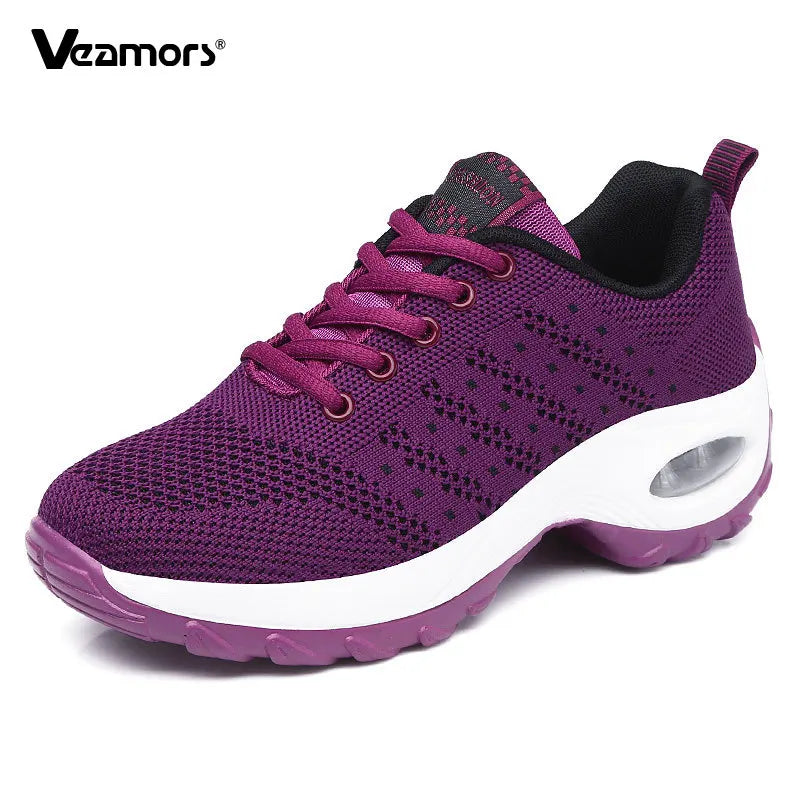 Fashion Women's Lightweight Sneakers Running Outdoor Sports Breathable Mesh Comfortable Air Cushion Lace-Up Shoes