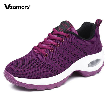 Fashion Women's Lightweight Sneakers Running Outdoor Sports Breathable Mesh Comfortable Air Cushion Lace-Up Shoes