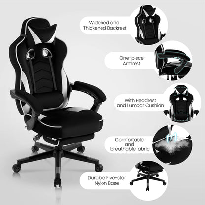 WOLTU Swivel  Gaming Racing Chair Desk Office Computer Chair Sports Seat with Headrest Lumbar Cushion Footrest Gamer Chair