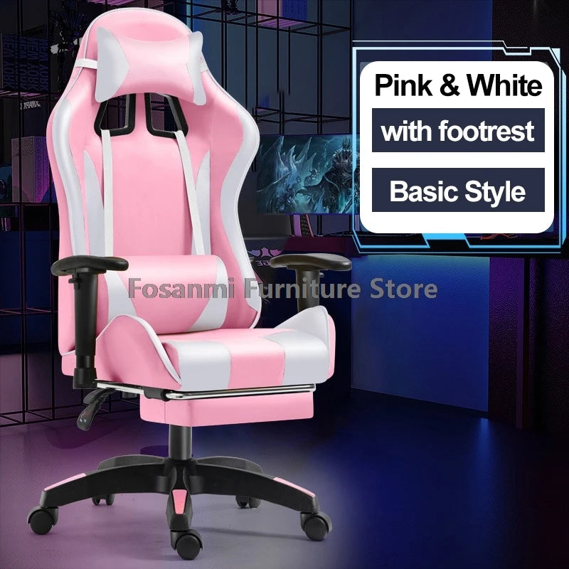 Fosanmi Gaming Chair with Footrest & Headrest, Ergonomic Leather Racing Chair, Swivel Computer Gaming Chair with Adjustable Armrests for Office