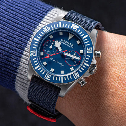 SEESTERN Chronograph Man of Watch Mechanical Tianjin ST1901 Movement Sapphire Wristwatches Nylon Sticker Strap Luminous Skeleton