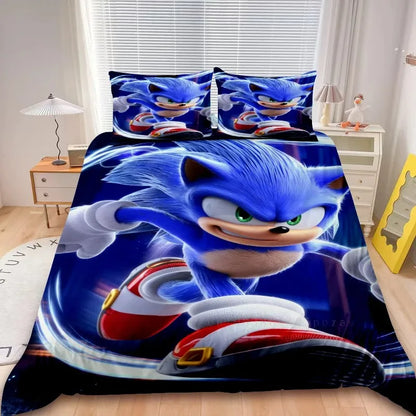 2/3-teiliges Sonic-Bettbezug-Set für Kinder, Bettdeckenbezug-Set für Schlafzimmerdeko, Teenager- und Kindergeschenke, Einzel- und Doppelbett