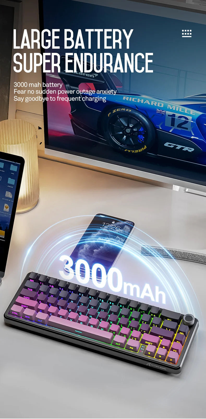 Teclado mecánico inalámbrico Attack Shark X66 con diseño compacto 65%, retroiluminación RGB, montaje gasket, hot swap, Bluetooth, USB-C, PBT y batería de gran capacidad