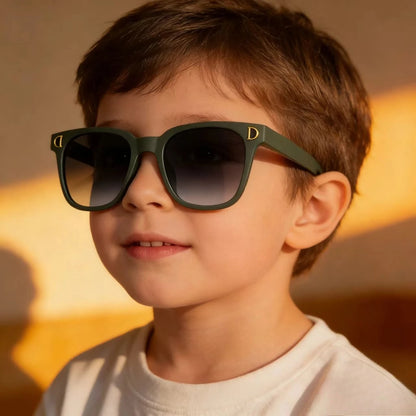 Retro-solglasögon för pojkar och flickor, UV400-skydd, trendiga solglasögon med D-logotyp, fashionabla utomhusglasögon för barn
