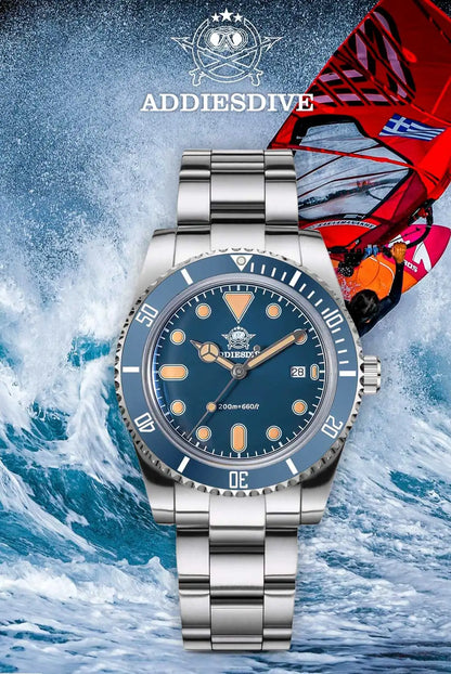 ADDIESDIVE Men's Gift Box Luxury Diver Watch Super Luminous Bubble Mirror Glass Quartz Watch 20Bar Ceramic Bezel Steel Watch
