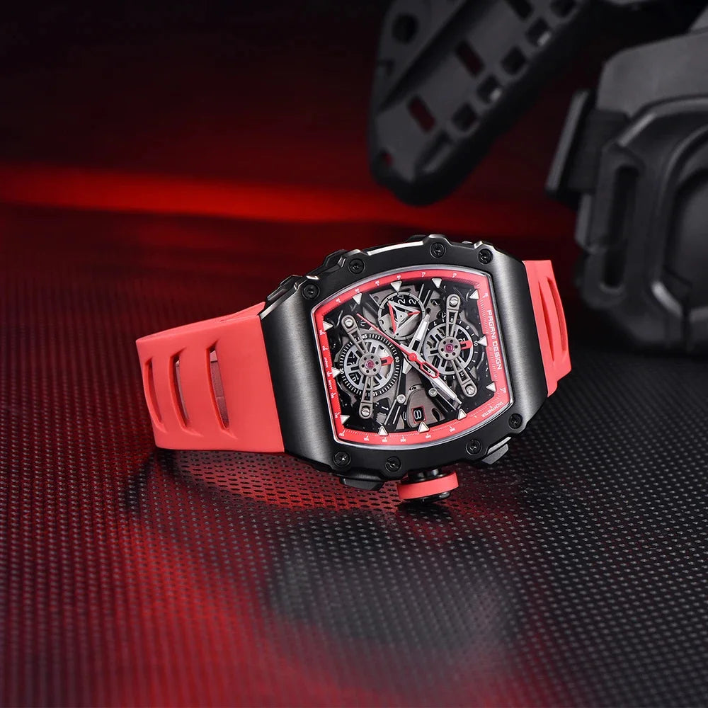 Pagani Design Men's Quartz Watches Japan Movt Skeleton Dial Waterproof Sport Rectangle Sapphire Glass Chronograph Watch For Men