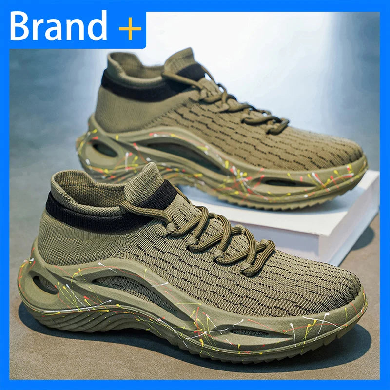Men's Sports Shoes Soft Light Mesh Thick Sole Anti-Slip Tennis Shoes Spring New Fashion Lace-Up Outdoor Fitness Running Shoes