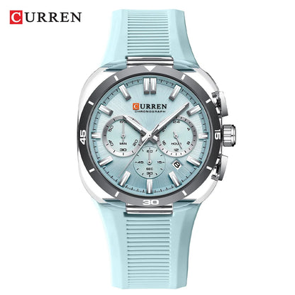 Relógio de homem CURREN – Novo modelo de luxo com movimento de quartzo, bracelete em silicone, estilo desportivo, multifunções, à prova de água, luminoso, com indicação da data e cronómetro.