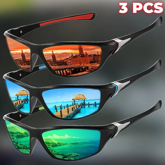 3PCS Retro Vintage Outdoor Sports Sunglasses Wraparound Multicolor Lenses Lightweight UV400 for Cycling Fishing Unisex Eyewear
