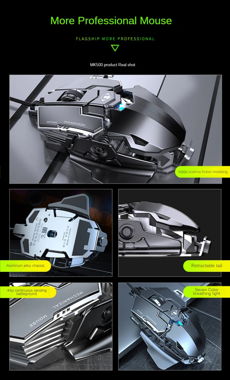 Hot Selling Mechanical Wired Gaming Mouse 9 Keys Macro Definition 12800DPI RGB Backlit Gaming Computer Mouse for Laptop Desktop