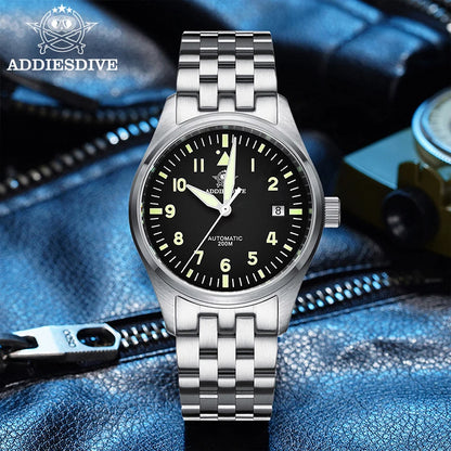 ADDIESDIVE Classic Men's Automatic Mechanical Watch 200m Water Resistant C3 Luminous 316L Stainless Steel Vintage Watch AD2519