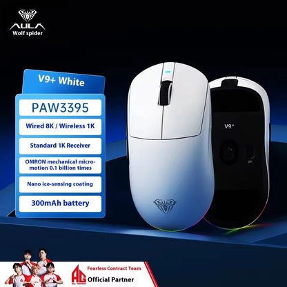 Aula V9 Ultra Wireless E-sports Gaming Mouse Double 8k 3mode PAW 3950 8k 55g Lightweight Ergonomic Mouse Custom PC Accessory