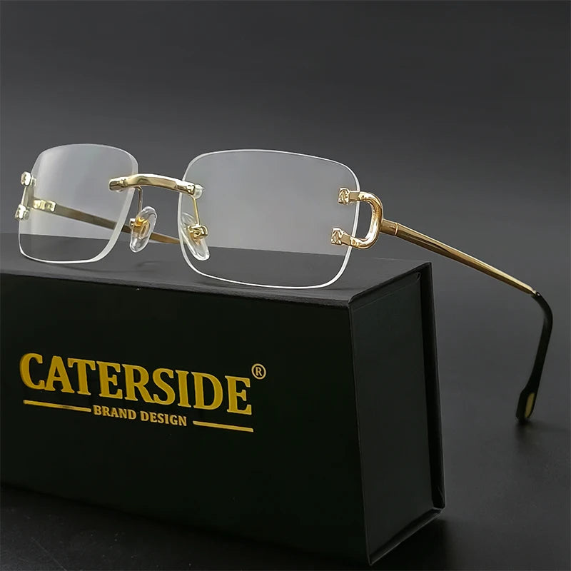 CATERSIDE Blå rektangulära solglasögon för män Ramlösa metallglasögon i fyrkantig design för kvinnor Gradientlinser Utomhusglasögon UV400