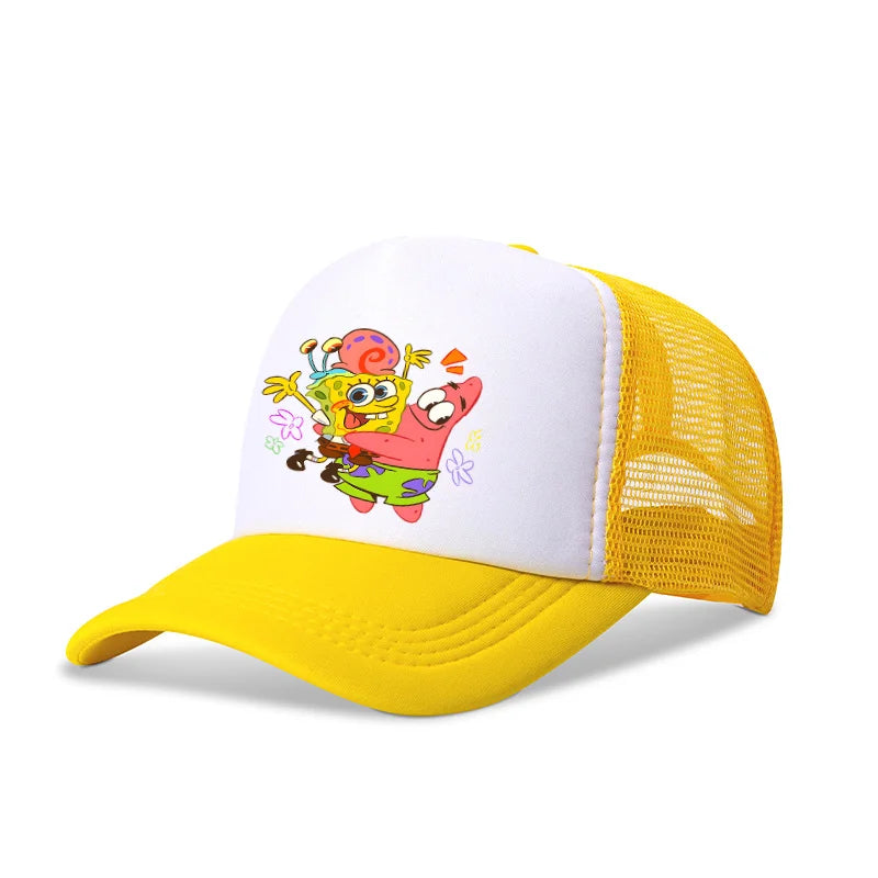 Sød SpongeBob-baseballkasket i anime-stil, rund, til børn, drenge, piger og voksne, til sport og fritid, med solskærm, justerbar, film- og tegneseriefigur, med skygge og netforing