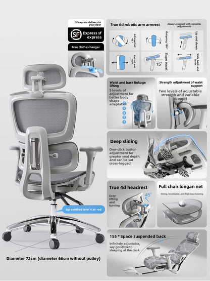 Ergonomic Office Chair Comfortable Long Sitting Home Gaming Computer Recliner Nap Chair Adjustable Height Lumbar Support Swivel