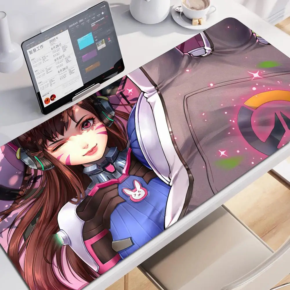 Tapete de Rato XXL Anime Gaming Girl Overwatch 900x400, Tapete de Secretária Suave em Borracha para Portátil, Escritório, Computador e Teclado, Impressão HD