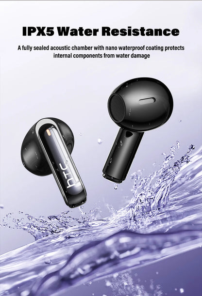 HTC NE70 Bluetooth Earphones Touch Screen TWS in-Ear Wireless Headphones AI Translator Noise Reduction Earbuds Game Heatset