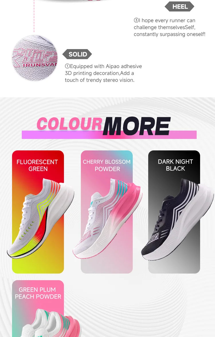 IRUNSVAN Marathon Racing Carbon Plate Men's Running Shoes Ultra Light Shock Absorption Training Women's Sports Shoes