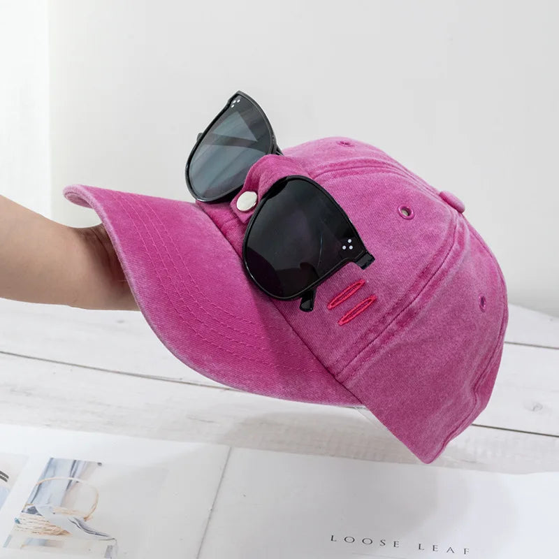 New Cat Ears Sunglasses Baseball Cap Y2K Cotton Washed Pilot Snapback Caps Gorras Women And Men Outdoor Sunshade Sun Hats Unisex