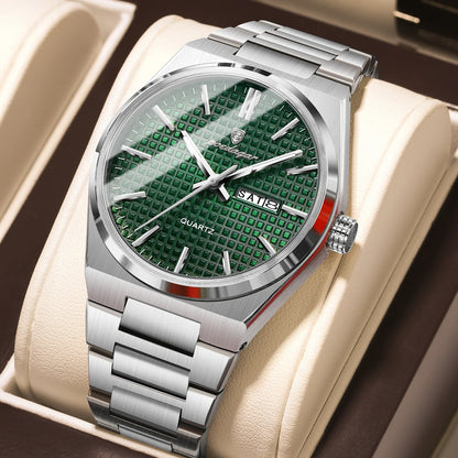 Orologio da polso di lusso da uomo POEDAGAR, impermeabile, luminescente, in acciaio inossidabile, con data e giorno della settimana, al quarzo, stile business.